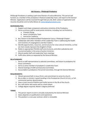 Director of Justice Ministries (Part Time) | Download Job Posting −  ⬇