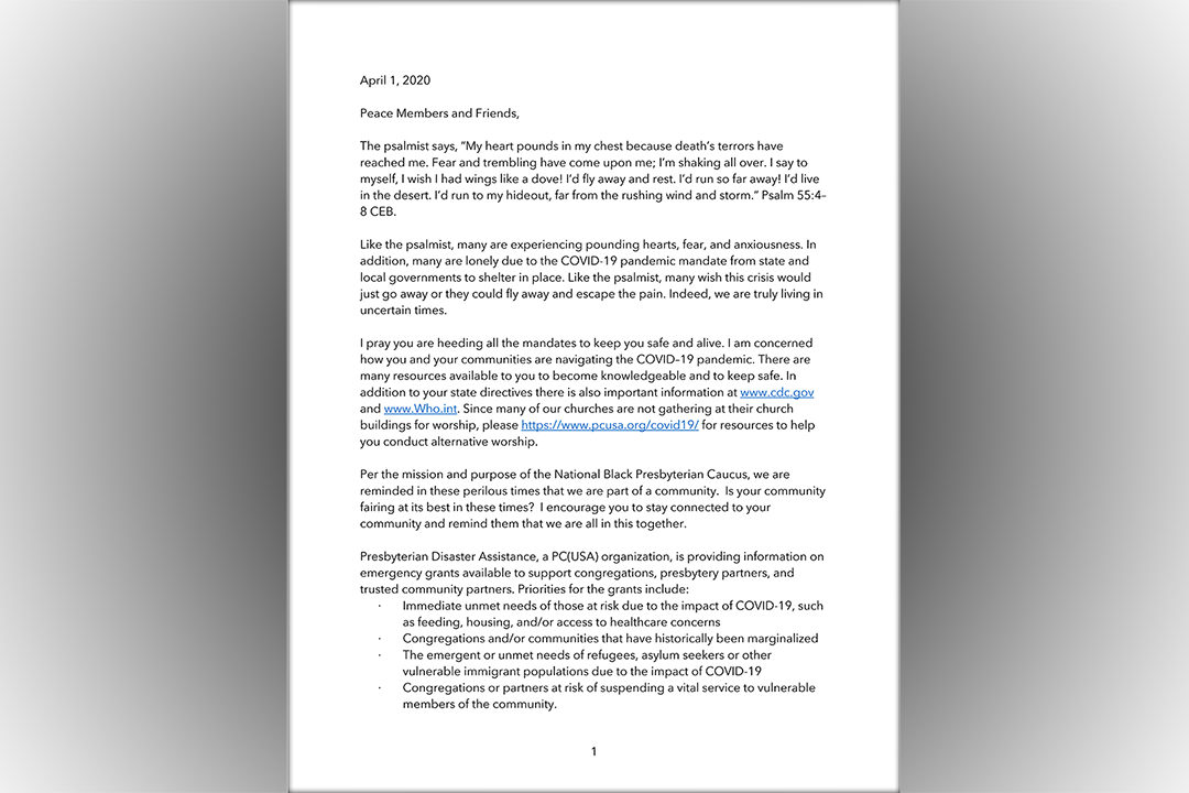 COVID-19 Letter to NBPC | The President’s Letter • April 1, 2020