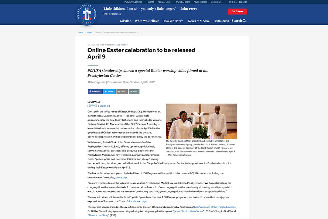 Online Easter celebration to be released April 9